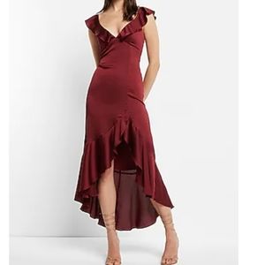 Satin Ruffle Hi-Lo Maxi Dress